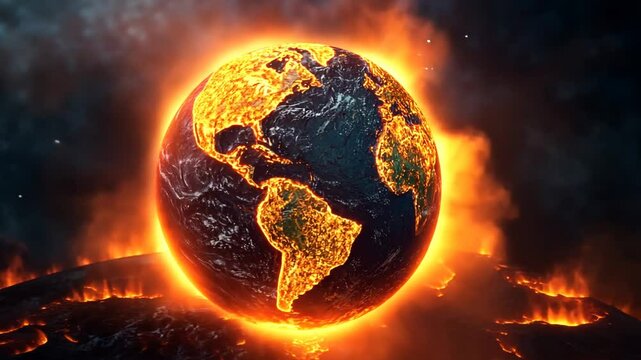 Conceptual visualization of global warming and climate change impacting our planet
