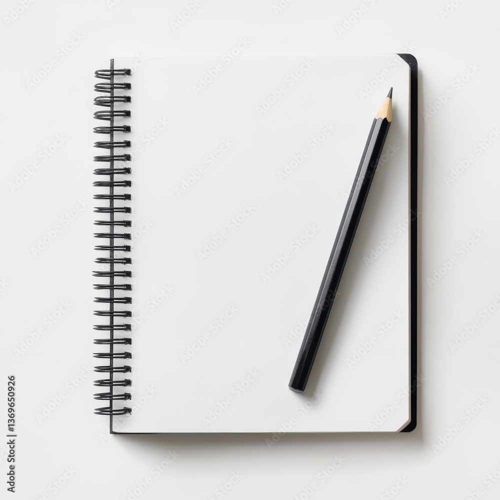 Poster Spiral notebook open on a clean surface with a pencil ready for brainstorming or note-taking in a creative space