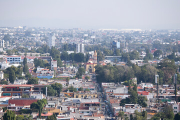 Panoramic views of the city of Puebla from Cholula, Mexico.