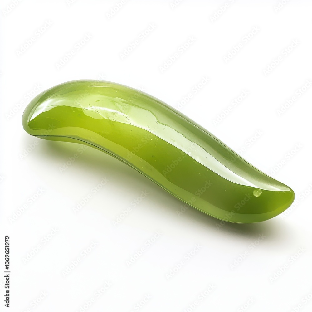 Poster Smooth glossy green bean pod captured on a white background showcasing its vibrant color and shiny surface