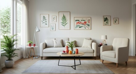 Obraz premium Charming Floral-Inspired Living Room