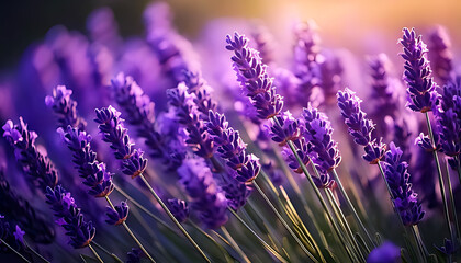 Fototapeta premium Lavender fields blooming provence nature photography sunset close-up serenity