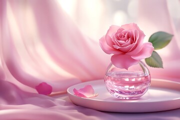 Pink Rose in a Glass Vase - A Romantic Floral Still Life