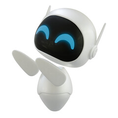 Artificial intelligence personal assistant robot with a pointing up gesture. Mini robot 3d character.