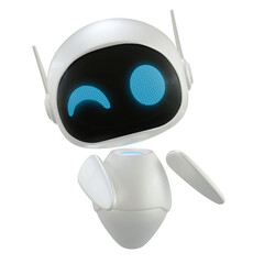 Artificial intelligence personal assistant robot with a wink eye gesture. Mini robot 3d character.