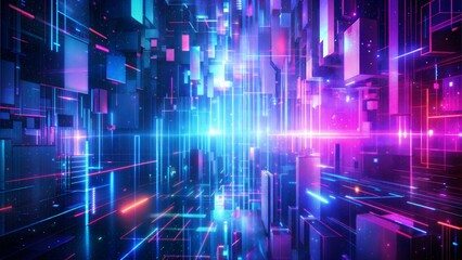 Obraz premium Digital Pixelated Background with Scattered Pixels. Futuristic Tech-Inspired Pixel Scatter Design. Glowing Digital Grid.