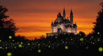 Obraz premium Majestic medieval castle at sunset