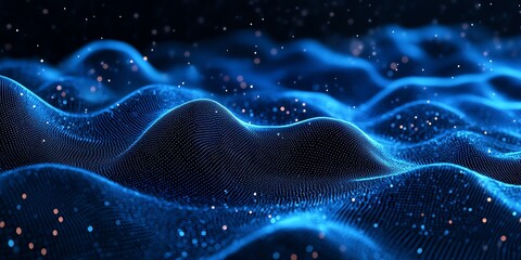Abstract Blue Wavy Surface with Dotted Pattern and Particle Illumination