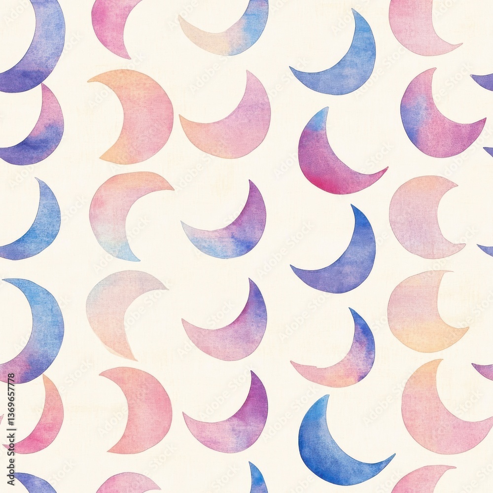 Poster soft watercolor moon patterns create a whimsical, dreamy atmosphere in a charming doodle style