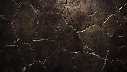 Dark brown stone texture background with cracks for design and text, 3D rendering.