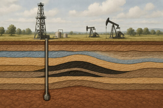 Vertical oil drilling through multiple rock formations