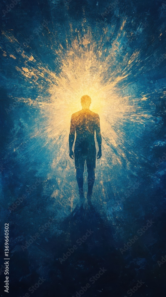 Fototapete man radiating light in a mystical setting symbolizing inner strength and transformation