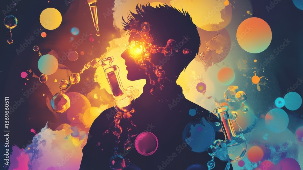 Leinwandbilder conceptual depiction of a chemist glowing with vibrant colors and scientific elements in an abstract