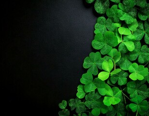 Background with green clover leaves for Saint Patrick's day. Abstract pattern with a shamrock. Spingtime nature background. Vintage film aesthetic. 