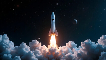 Fototapeta premium Rocket launch, space, space travel in futuristic minimalist style