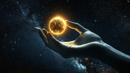 A hand holding a glowing ball in the dark