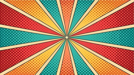 Obraz premium Bright color comic book halftone background with retro pop art dots