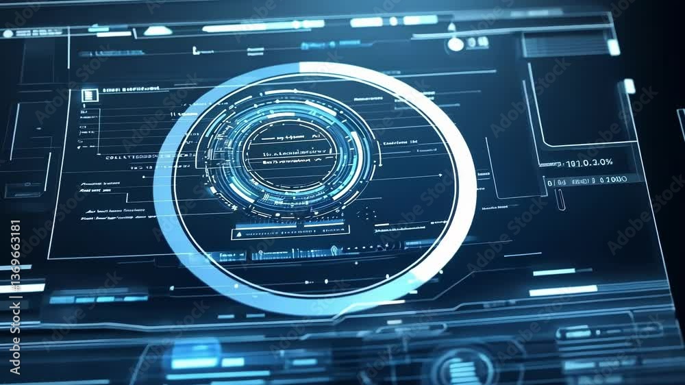 Poster futuristic head up display - hud - interface showing a rotating scan indicator and various data anal