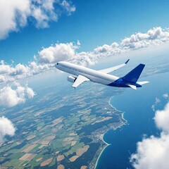 A passenger civil jet plane flies at flight altitude high in the sky. Travel. Air travel.