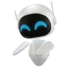 Ai personal assistant robot with a pointing down gesture. Mini robot 3d character.
