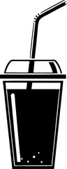 plastic cup with straw isolated on white background. Coffee cup icon. Soft drink cup icon. Cold drink icon. Milkshake, smoothie, slush, iced coffee or bubble tea. Plastic cup silhouette