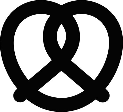 Pretzel icon. Pretzel, bretzel or brezel symbol, black silhouette of a baked dough, commonly shaped into a knot.