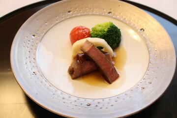 Beef steak and vegetables in Tokyo, Japan