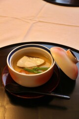 Japanese cuisine: chawanmushi (egg custard dish) with sea bream in Tokyo, Japan