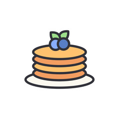 Blueberry pancake colored icons, minimalist vector illustration ,simple transparent graphic element .Isolated on white background