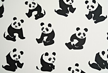 Fototapeta premium Panda Pop: A Modern and Eye-Catching Black and White Panda Pattern Printed on Fabric, Designed in a Flat and Trendy Style