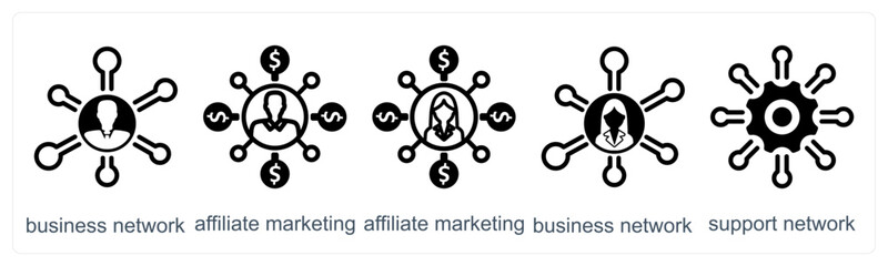 Obraz premium A set of 5 business icons as business network, affiliate marketing, support network