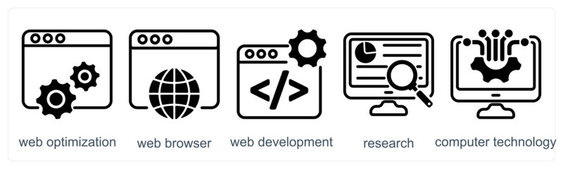 A set of 5 business icons as web optimization, web browser, web development