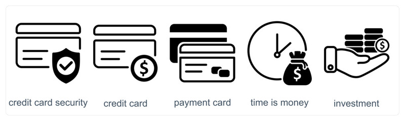 Fototapeta premium A set of 5 business icons as credit card security, credit card, payment card