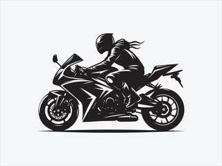 Obraz premium Motorcycle Rider Silhouette in Dynamic Pose with Bold Lines and Dramatic Contrast