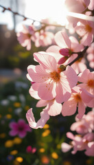 Fototapeta premium Beautiful Pink Blossom with Sunlight