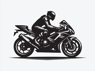 Obraz premium Motorcycle Rider Silhouette in Dynamic Pose with Bold Lines and Dramatic Contrast