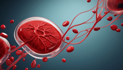 Fototapeta premium 3-14-066- Hyper realistic Blood Bone marrow transplantation immunology.. Emphasize the negative space (2)