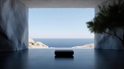 Fototapeta premium Modern interior with ocean view