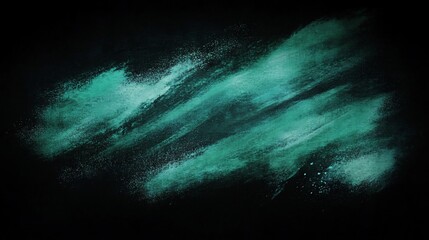 Teal abstract brushstrokes on dark background.