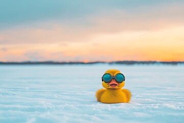 Obraz premium Rubber duck sunset snow goggles.
