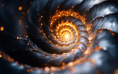 Abstract Spiral Tunnel with Golden Lights: Modern, Futuristic, and Elegant Design Element