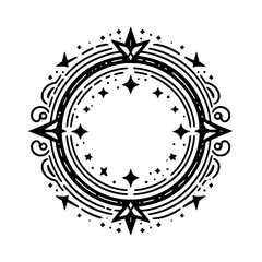 Celestial Mandala: Black and White Decorative Illustration