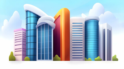 Colorful Cityscape Illustration: Modern Buildings Under a Bright Sky