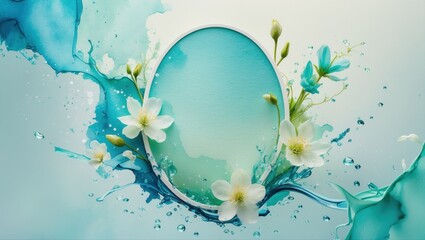 Obraz premium Elegant Water Splash Frame with Delicate White Flowers Background