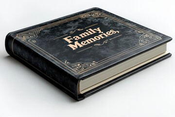Elegant family memories photo album with vintage design and ornate gold detailing