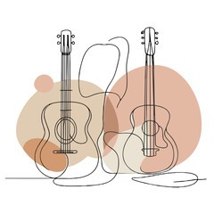 Abstract line art of guitars and a figure with warm colors  