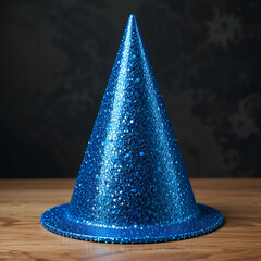 Fototapeta premium Sparkly Blue Witch Hat Halloween Costume Accessory