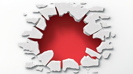 Red hole with broken white wall.