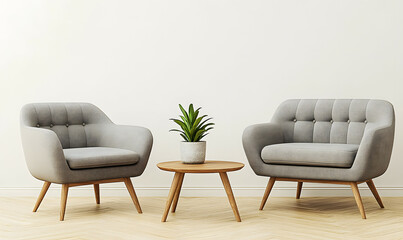 Modern Home Interior with Neutral Colors, Soft Textures, and Cozy Wooden Accents 3D Illustration