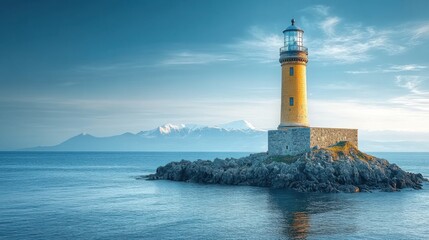 Weathered Stone Lighthouse Guarding the Ocean Shore